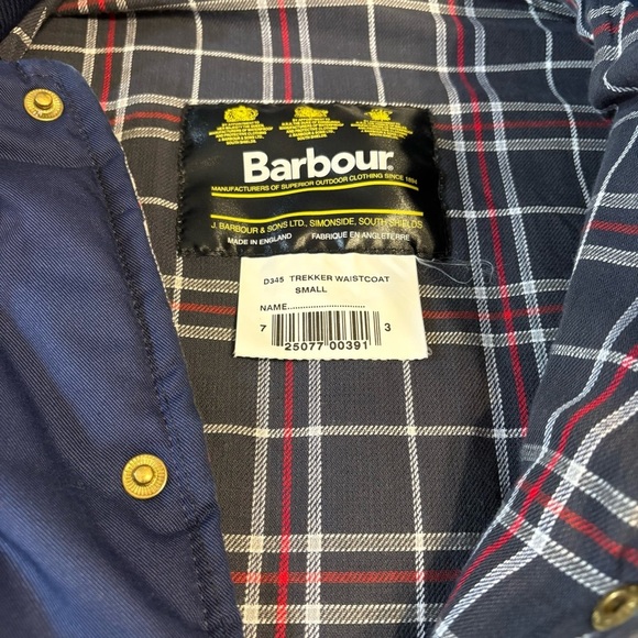 Barbour Blue Quilted Trekker Vest Waist Coat Small Winter Mens S Plaid Navy - Picture 6 of 6